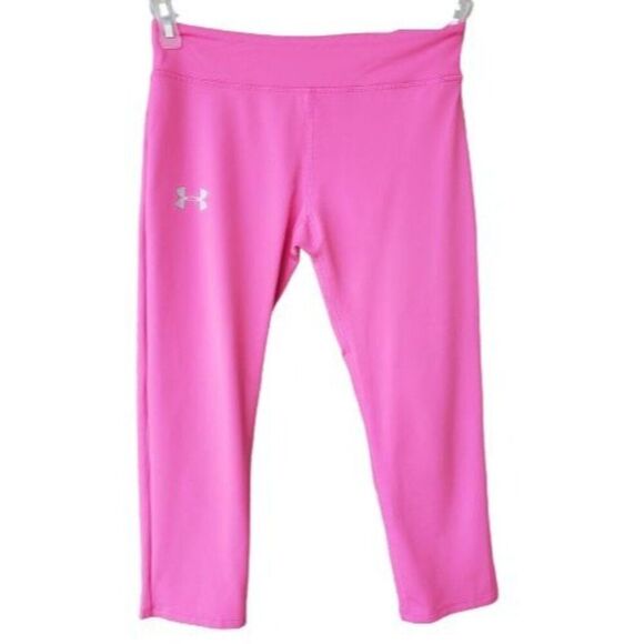 Under Armour Girls Cropped Leggings L Pink Fitted HeatGear YLG  Sports Athletic - Picture 1 of 7
